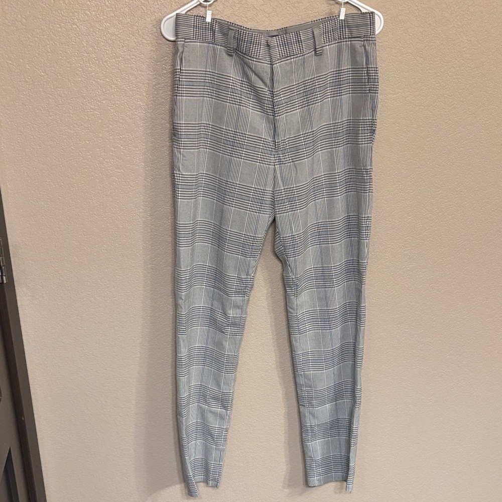 H&M Men's Gray Plaid Dress Pants